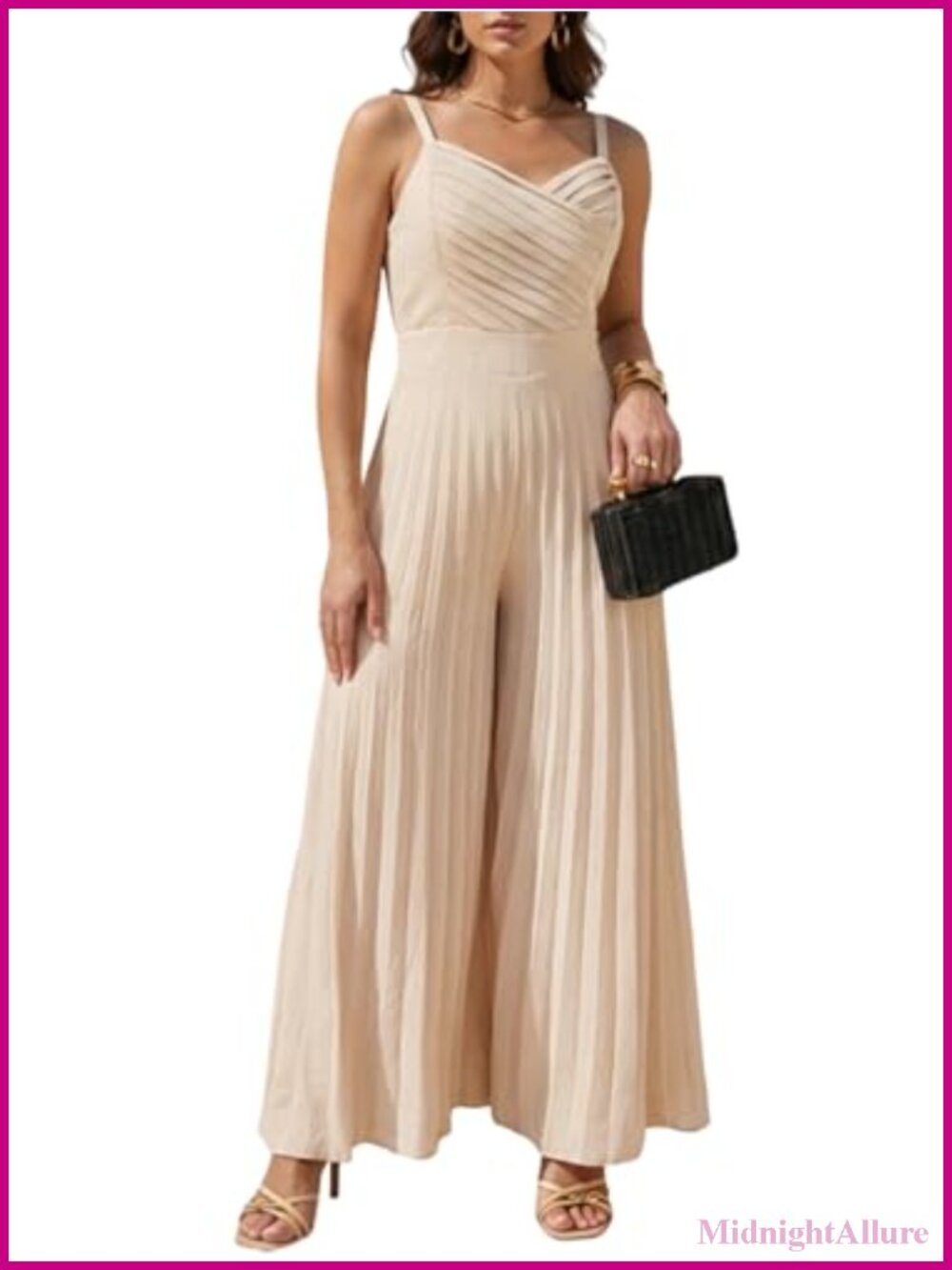 Women's Pleated Jumpsuit Sleeveless Wide Leg Flow One Piece Romper Vacation